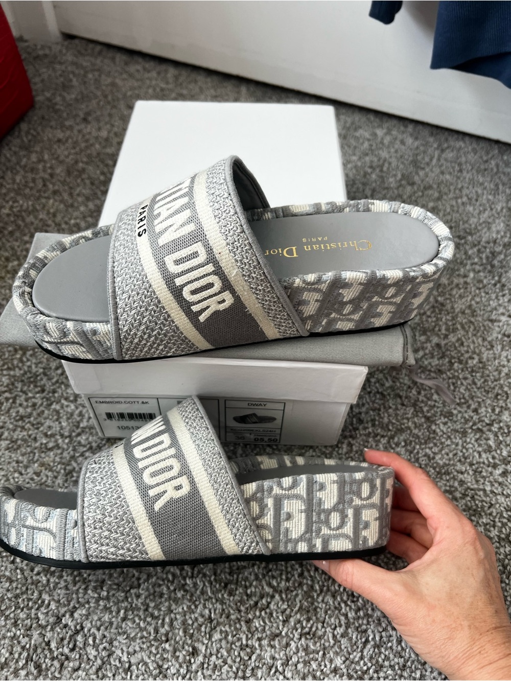 Dior women Gray & Cream 'Christian Dior' Slide Sandals - Picture 2 of 7